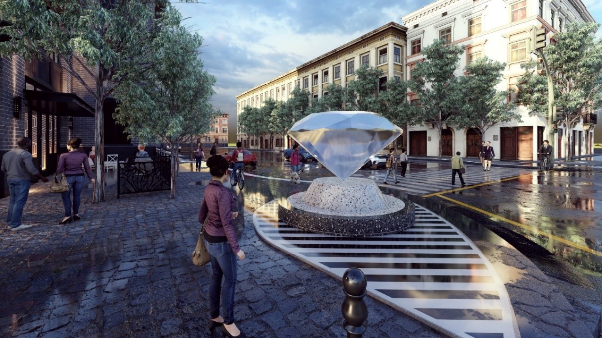 Installation of Diamond Sculpture adjacent to BDB 